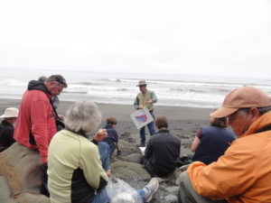 Jim discussing turbidite deposits and deformation at Beach 4